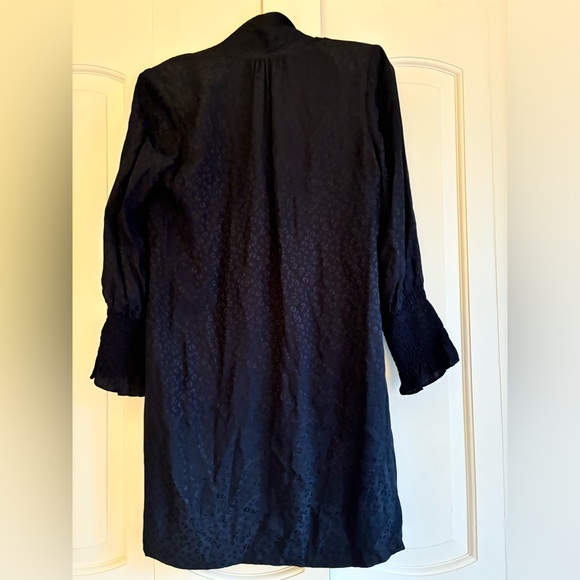 Navy Leopard Print Rebecca Taylor Long-Sleeve Shift Dress - Picture 2 of 4